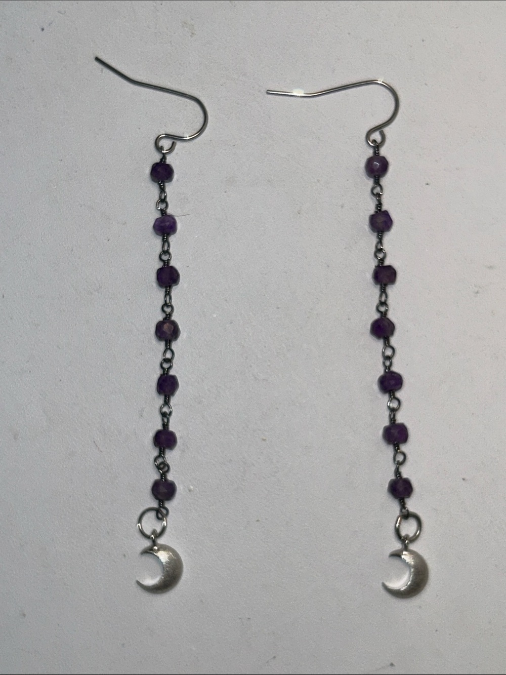 Sterling Silver Amethyst Drop 🌙 Earrings